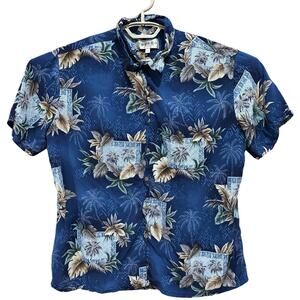 Campia Men Shirt XL Blue Button Up Hawaiian Camp Short Sleeve Vacation Casual